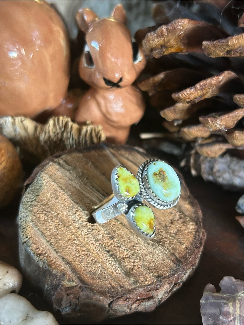 925 Sterling triple palomino turquoise ring